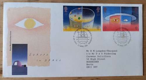 1991 Great Britain `Europe in Space` FDC + 2 blocks of 8 MNH stamps