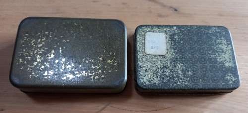 The Lady`s Own pair of pin boxes metal tins - one with contents