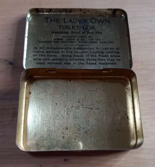 The Lady`s Own pair of pin boxes metal tins - one with contents