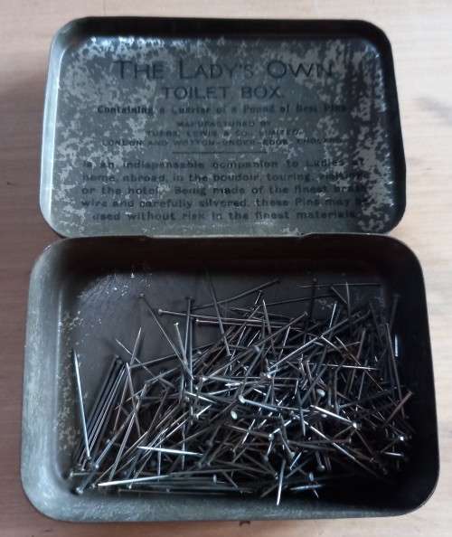 The Lady`s Own pair of pin boxes metal tins - one with contents