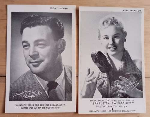Lot of 6 Springbok Radio presenters postcards with related correspondence 1954