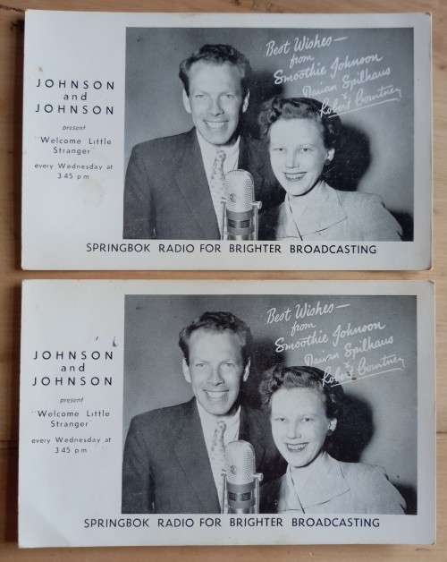 Lot of 6 Springbok Radio presenters postcards with related correspondence 1954