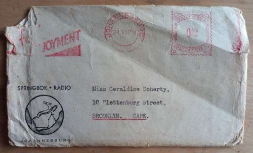 Lot of 6 Springbok Radio presenters postcards with related correspondence 1954