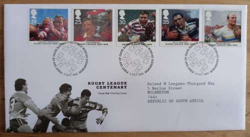 1995 Great Britain Rugby League FDC + 5 MNH blocks of 4