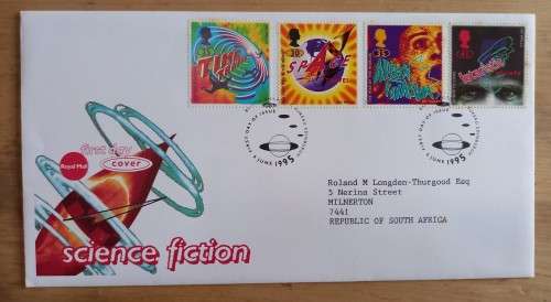 1995 Great Britain Science Fiction FDC + 4 MNH blocks of 4