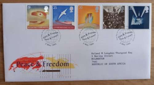 1995 Great Britain Peace & Freedom FDC + MNH blocks of 4