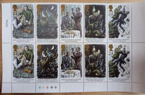 1993 Great Britain Sherlock Holmes FDC + 2 MNH attached sheets of 10