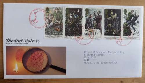 1993 Great Britain Sherlock Holmes FDC + 2 MNH attached sheets of 10