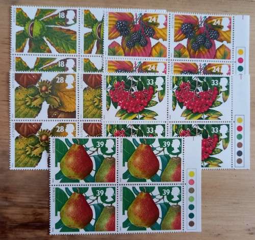 1993 Great Britain Autumn FDC + 5 MNH blocks of 4
