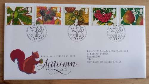 1993 Great Britain Autumn FDC + 5 MNH blocks of 4