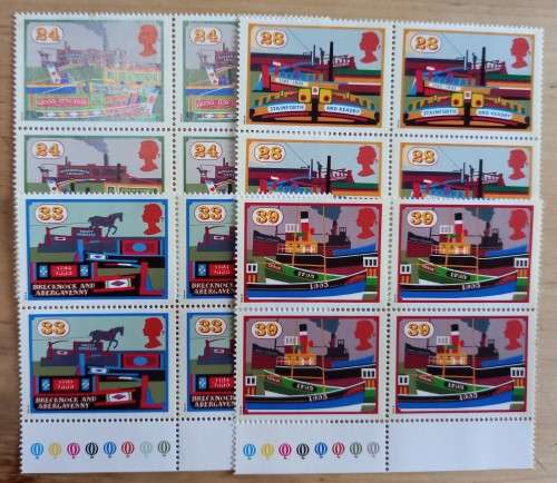 1993 Great Britain Waterways FDC + 4 MNH blocks of 4
