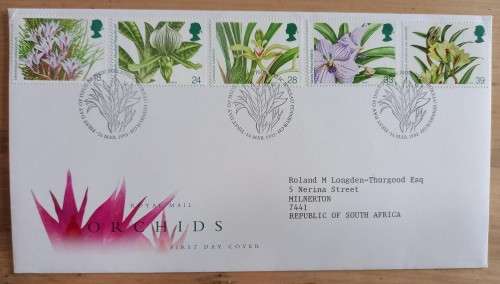 1993 Great Britain Orchids FDC + 5 MNH blocks of 4