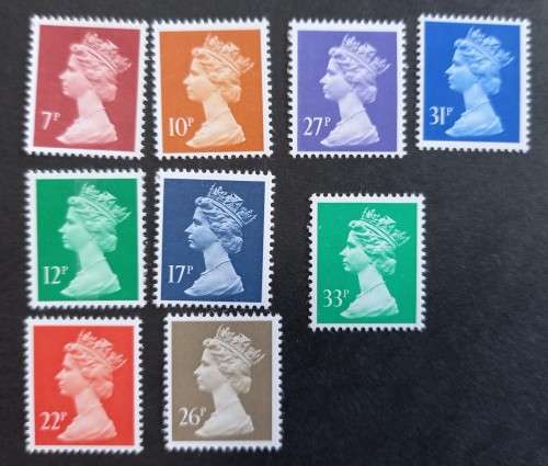 Great Britain lot of 9 MNH Machin definitives - mostly 1990s