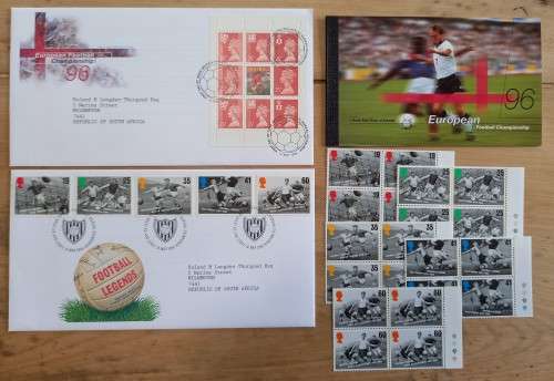 1996 Great Britain Football FDC x2 + 5 MNH blocks of 4 + stamp booklet