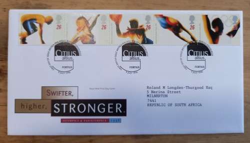 1996 Great Britain Olympics FDC + MNH strip of 20