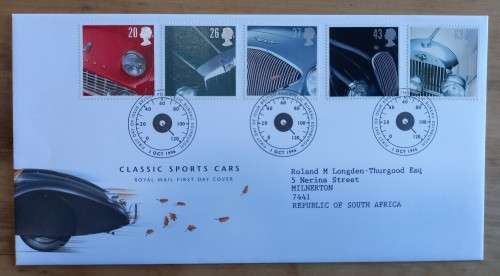 1996 Great Britain `Classic Sports Cars` FDC + 5 MNH blocks of 4