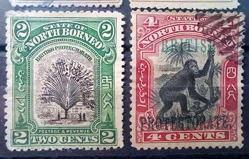 North Borneo 4 used stamps 1 (x2), 2 & 4 cents