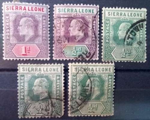 Sierra Leone Edward VII lot of 4 used & 1 MH stamp