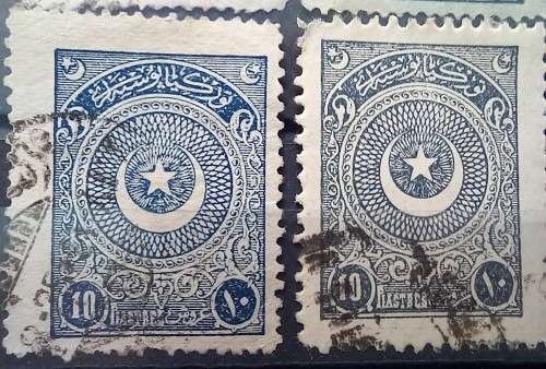 Turkey 1924 crescent and star 10 Piastres variations, used