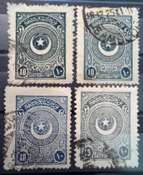 Turkey 1924 crescent and star 10 Piastres variations, used