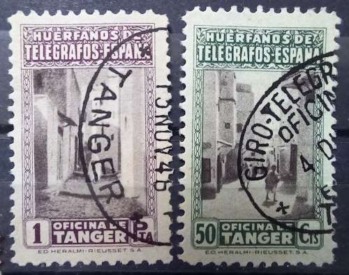 Spanish Tangier 1946 lot of 8 used Telegraph Orphan Tax stamps