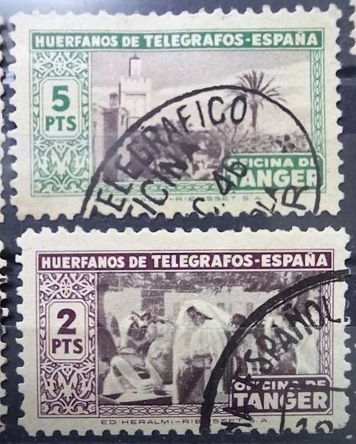 Spanish Tangier 1946 lot of 8 used Telegraph Orphan Tax stamps