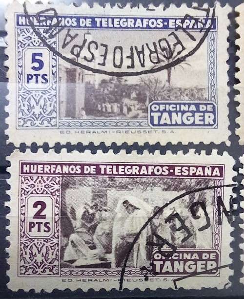 Spanish Tangier 1946 lot of 8 used Telegraph Orphan Tax stamps