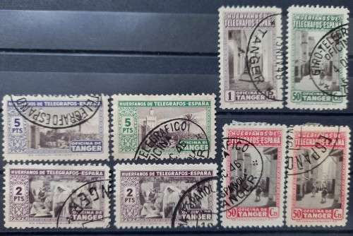 Spanish Tangier 1946 lot of 8 used Telegraph Orphan Tax stamps