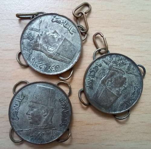 1938 Egypt 3x 1/2 Millieme, silvered with mountings - made during WW2