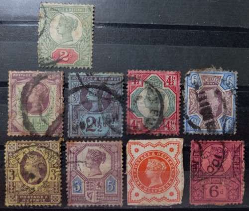 Britain 1887 lot of 9 used stamps 1/2P to 9P