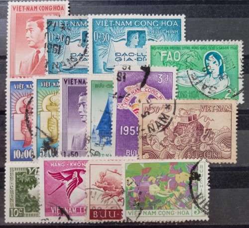 South Vietnam lot of 14 mostly used stamps 1951-1960