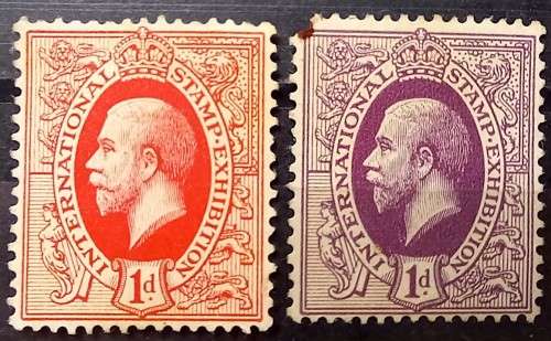 1912 Britain lot of 6 MH stamps (one imperf) Jubilee Stamp Exhibition 5 colours