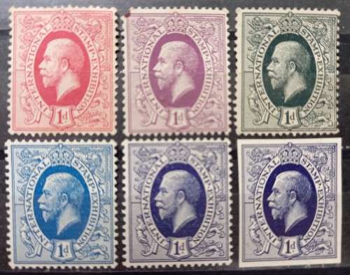 1912 Britain lot of 6 MH stamps (one imperf) Jubilee Stamp Exhibition 5 colours