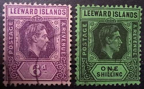1938 Leeward Islands 6P & 1 Sh, used