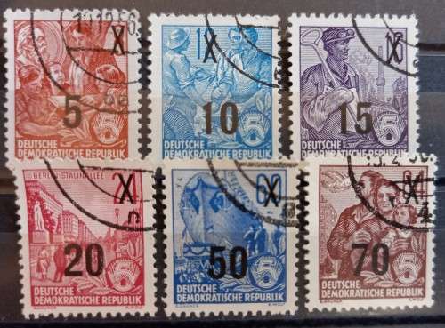 Germany DDR 1954 typography surcharges 6 used - 5 to 70 Pfg - CV R8000