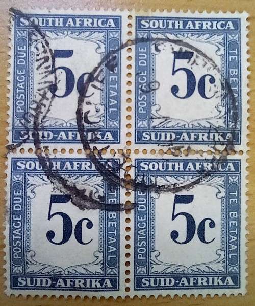 SA Union 1961 Postage Due 5c block of 4, used