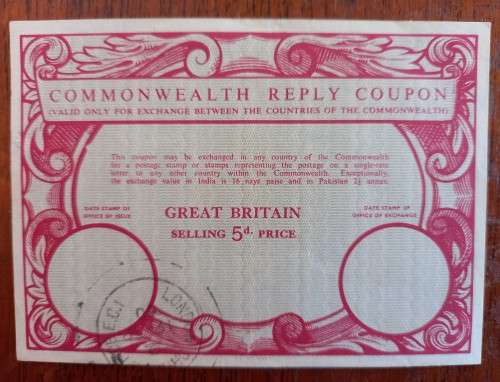 Commonwealth Reply Coupon 5d + International Reply Coupon 1 Shilling Britain