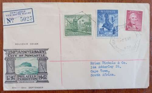 1947 Australia registered souvenir cover to Cape Town