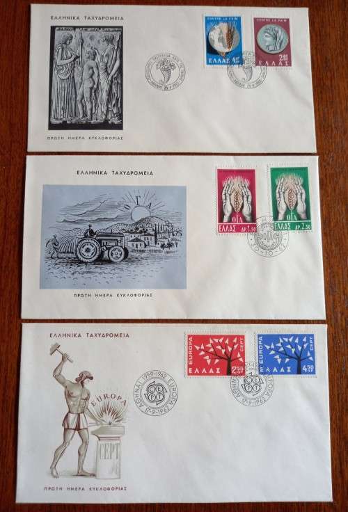 Greece 1962/1963 3 FDCs - Europa, Farming, Hunger