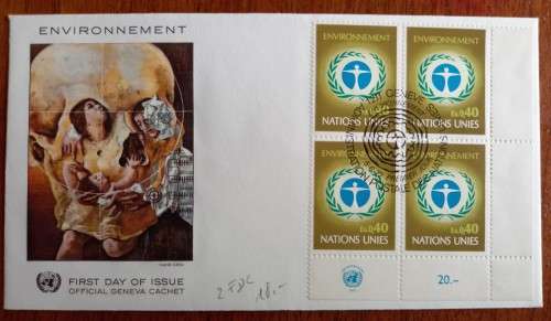 United Nations Geneva 5 June 1972 pair of FDCs - blocks of 4