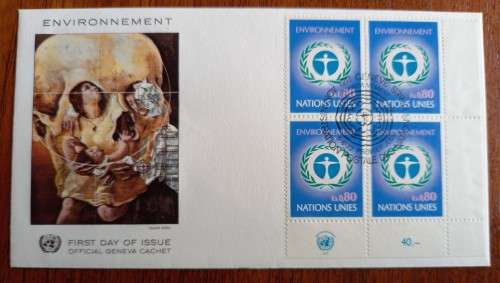 United Nations Geneva 5 June 1972 pair of FDCs - blocks of 4