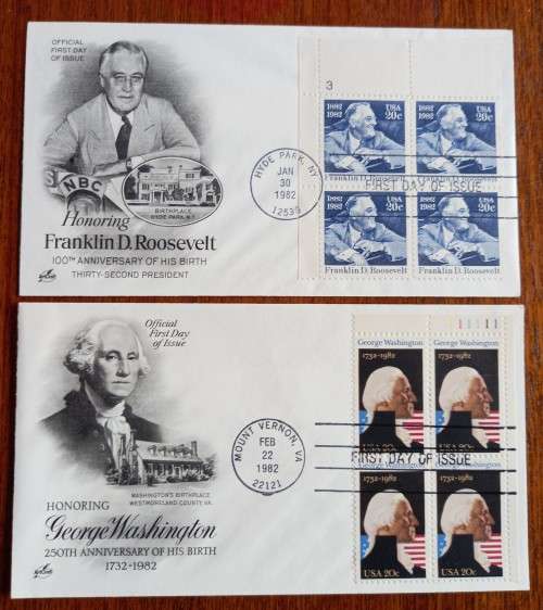 USA lot of 6 Artcraft FDCs all blocks of 4 1977 to 1982