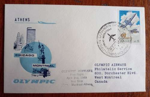 Greece 1968/1969 lot of 3 Olympic Airways flight covers - Vienna, Johannesburg, Montreal