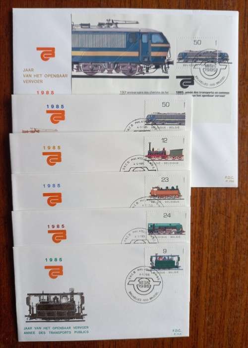 1985 Belgium full set of 6 Train FDCs