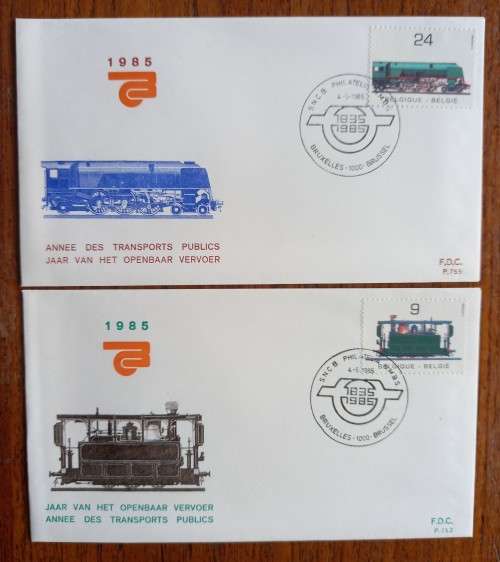 1985 Belgium full set of 6 Train FDCs