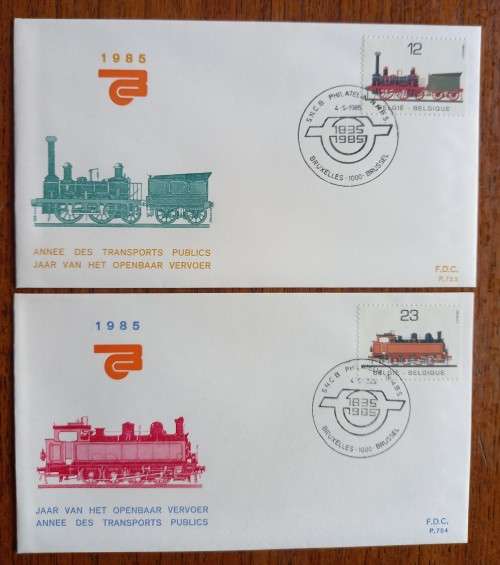 1985 Belgium full set of 6 Train FDCs