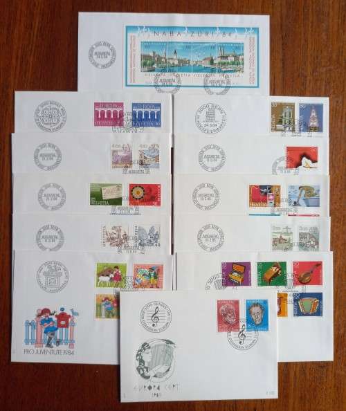 Switzerland lot of 12 FDCs 1984 & 1985