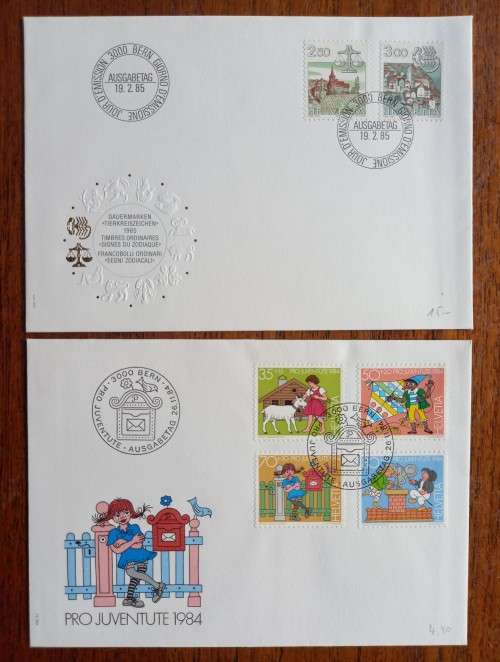 Switzerland lot of 12 FDCs 1984 & 1985