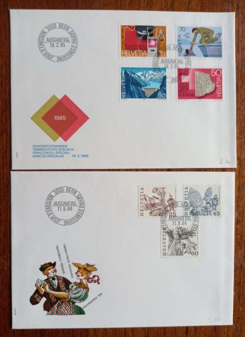 Switzerland lot of 12 FDCs 1984 & 1985