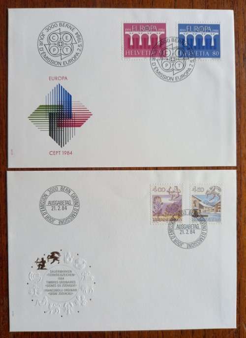 Switzerland lot of 12 FDCs 1984 & 1985